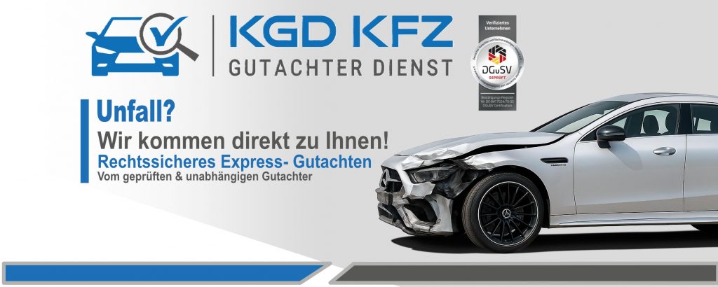 Kfz Gutachter Schadengutachten – KGD Kfz Gutachter Dienst, unabhängiger geprüfter Sachverständiger, rechtssicheres Unfallgutachten, Mercedes mit Frontschaden